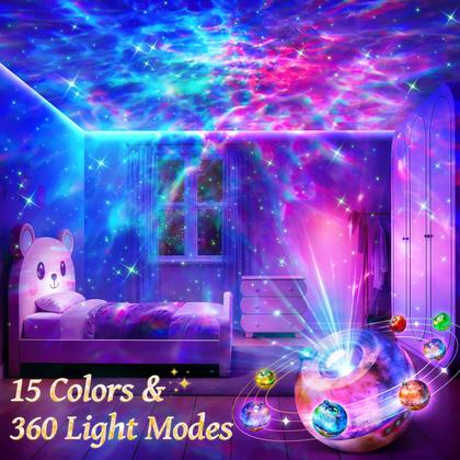 Imagem de Projetor Galáxia para Quarto, Luz Noturna Projetor Galáxia, Projetor de Luz Galáxia com 15 Cores, Projetor de Estrelas para Quarto, Controle Remoto, Máquina de Ruído Branco com 15 Sons, Teto