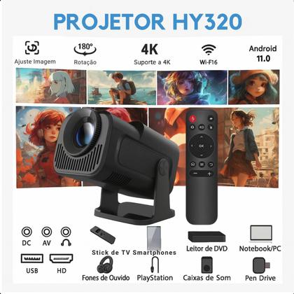 Imagem de Projetor Hy320 4k Mini sem fio Bluetooth para Filmes e Séries