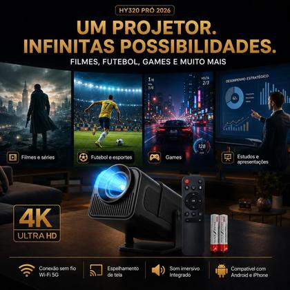 Imagem de Projetor Inteligente Hy320 Bivolt Pró 2026 Modelo Novo Grande 790 ANSI 1080P 5G Smart 4K Wifi 6 Bluetooth 5.0 Android 14