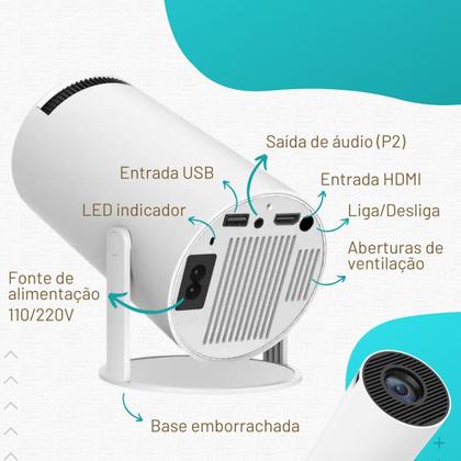 Imagem de Projetor Led 4K Android 11.0 Portátil HD Bluetooth HDMI WIFI Bivolt - SmartProjetor Home Cinema