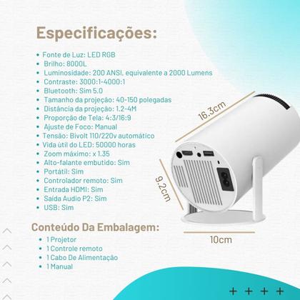 Imagem de Projetor Led 4K Android 11.0 Portátil HD Bluetooth HDMI WIFI Bivolt - SmartProjetor Home Cinema