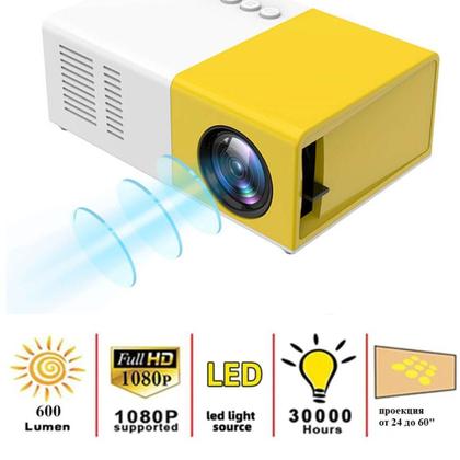 Imagem de Projetor Led 60 Polegadas Hdmi Full Hd 600 Lumens Multimidia Av Usb Mini Portatil 1080P Controle