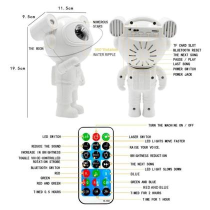 Imagem de Projetor Led Noturno Galáxia Robo Astronauta Com Bluetooth Musicas Bivolt