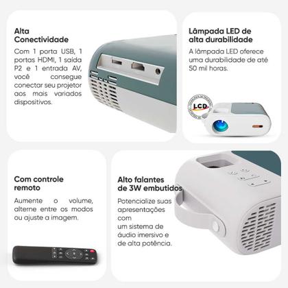 Imagem de Projetor Multimídia Portátil Goldentec 3000 Lumens HD com HDMI, USB e AV