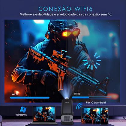 Imagem de Projetor Portátil inteligente Smart 4K Lançamento 2025 Hy320 Android apps Wifi Bluetooth HDMI, Espelha Celular, 150 polegadas, Videos Full HD