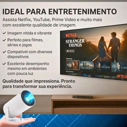 Imagem de Projetor Smart Portátil Full Hd 4K Android 11.0 Wifi Bluetooth Mini Home Theater Cinema HY300