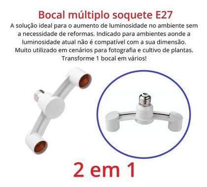 Imagem de Prolongador Adaptador Extensor Bocal Lâmpada E27 - 2 Lâmpadas - 2x1 - 2 em 1 - Duplo
