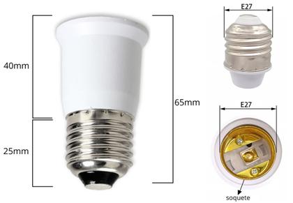 Imagem de Prolongador Extensor Adaptador Bocal Soquete Lâmpada E27 - 65mm
