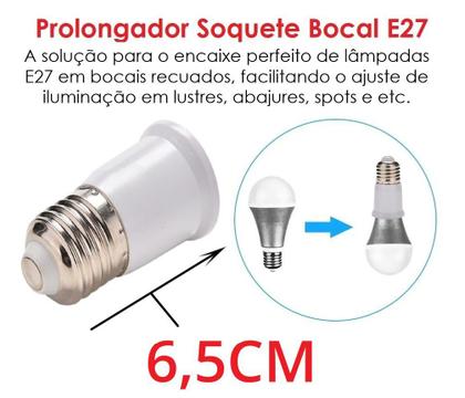 Imagem de Prolongador Extensor Adaptador Bocal Soquete Lâmpada E27 - 65mm
