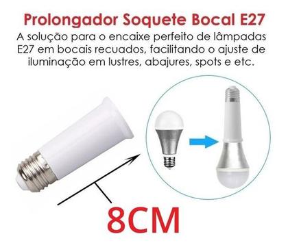 Imagem de Prolongador Extensor Adaptador Bocal Soquete Lâmpada E27 - 80mm