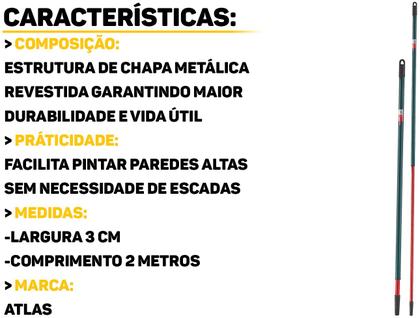 Imagem de Prolongador Metal Cabo Extensor Telescópico Ajustável Para Rolo De Pintura 2 Metros Atlas