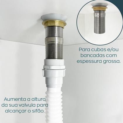 Imagem de Prolongador Rosca Válvula 1 1/4 Extensor Ralo Pia Banheiro Valvula Longa Para Cuba Com Espessura Mais Grossa Escoamento Lavatório 40mm