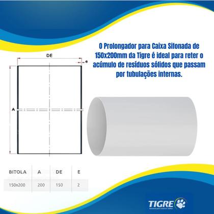 Imagem de Prolongamento Para Caixas De Inspeção Sifonadas PVC Branco Água Esgoto Gordura De 150x200mm Tigre