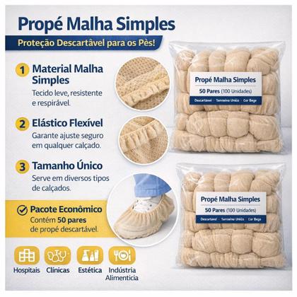Imagem de Propé Protetor de Sapato Sapatilha de Malha Simples 50 Pares Tamanho Único