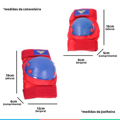 Imagem de Proteção Infantil Criança Cotoveleira e Joelheira Mulher Maravilha Tamanho P Segurança e Estilo Bel