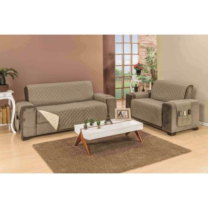 Imagem de Protetor avulso capa de sofa king grande fixo ou reclinavel de 4 lugares em dupla face + porta objetos assento de 2,40m