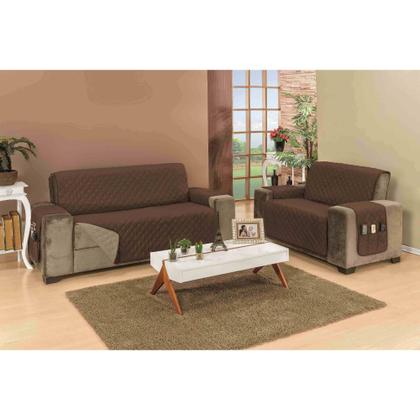 Imagem de Protetor capa avulsa de sofa padrao reclinavel ou fixo de 2 lugares dupla face + porta objetos largura do assento 1,10m