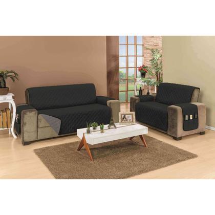 Imagem de Protetor capa avulsa para sofá king grande de 3 lugares em dupla face em viés e matelado + porta objetos largura do assento de 1,80m