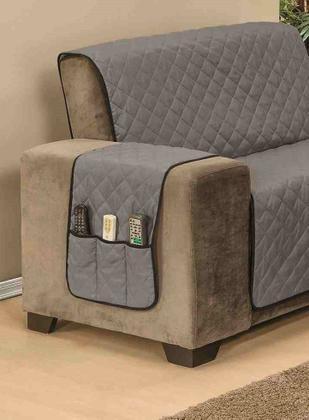 Imagem de Protetor capa avulsa para sofá king grande de 3 lugares em dupla face em viés e matelado + porta objetos largura do assento de 1,80m