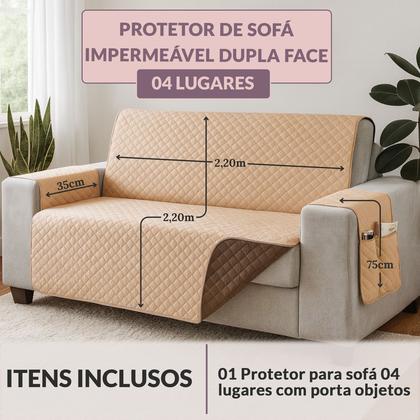 Imagem de Protetor Capa De Sofá 04 Lugares Retrátil Impermeável Dupla face King Reclinavel Premium Bolso Lateral