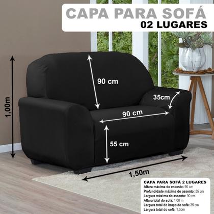 Imagem de Protetor Capa De Sofá Lisa Avulsa 2 Lugares Preto