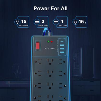 Imagem de Protetor de sobretensão Power Strip IECOPOWER 15, 4 portas USB