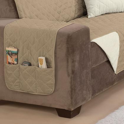 Imagem de Protetor de Sofá 03 e 02 Lugares Padrão Capa Dupla Face Manu Bolso Porta Objeto