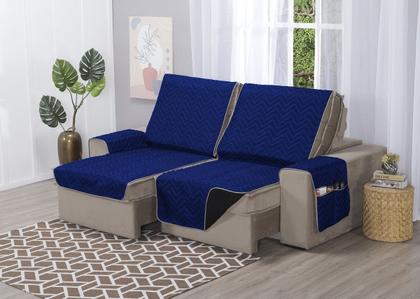 Imagem de Protetor de Sofá Retrátil Capa 3 Lugares 1,80m de Assento Dupla Face Azul Royal e Preto