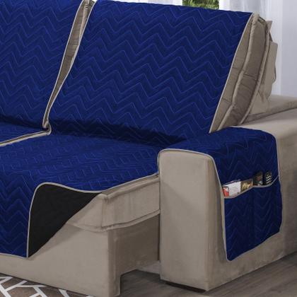 Imagem de Protetor de Sofá Retrátil Capa 3 Lugares 1,80m de Assento Dupla Face Azul Royal e Preto