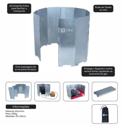 Imagem de Protetor de Vento para Fogareiro em Aluminio Nautika Dobravel Escudo Contra Vento Ntk Camping