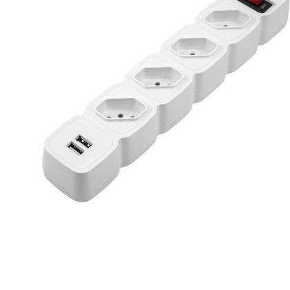 Imagem de Protetor eletrônico com 4 tomadas e 2 portas USB branco EPE 204 USB+ Intelbras