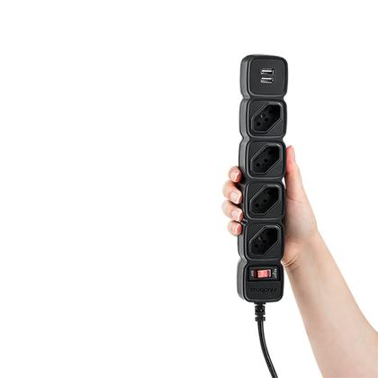 Imagem de Protetor Eletrônico com 4 Tomadas e 2 USB EPE 204 USB+ Preto Intelbras