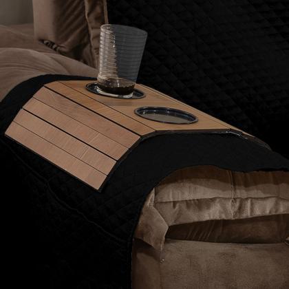 Imagem de PROTETOR IMPERMEÁVEL DE SOFÁ RETRÁTIL 2,20m x 2,40m COM BOLSO LATERAL E PORTA COPOS DE MDF