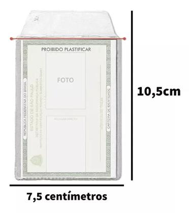 Imagem de Protetor Porta Documento Tamanho Identidade RG 7,5x10,5cm Com Aba 100 Unidades ACP P7 Plástico
