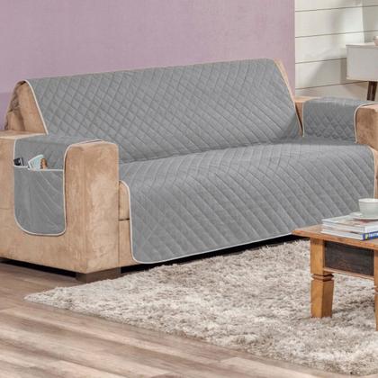 Imagem de Protetor Sofá 4 Lugares Impermeável Dupla Face Cinza/Preto - 7810