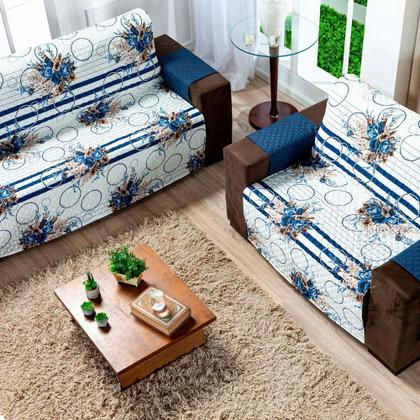 Imagem de Protetor Sofa Estampado Isabela 2 E 3 Lugares - Floral Azul Marinho 
