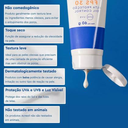 Imagem de Protetor Solar Acnezil Fps 30 Oil Control 60g- Passo 3 Cimed