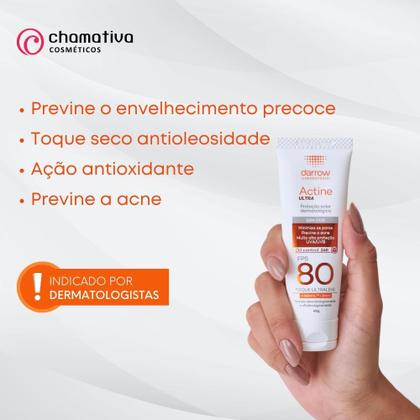 Imagem de Protetor Solar Facial Actine Ultra  FPS 80 Sem Cor - 14h Antioleosidade 40g Darrow