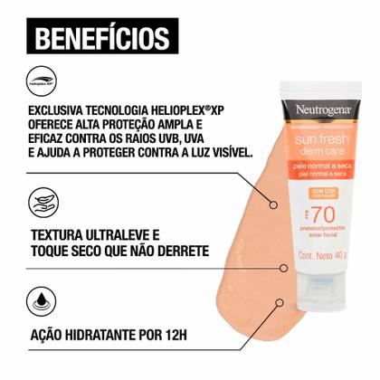 Imagem de Protetor Solar Facial com Cor Neutrogena Sun Fresh Derm Care FPS70  Pele Normal a Seca