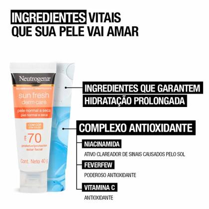 Imagem de Protetor Solar Facial com Cor Neutrogena Sun Fresh Derm Care FPS70  Pele Normal a Seca