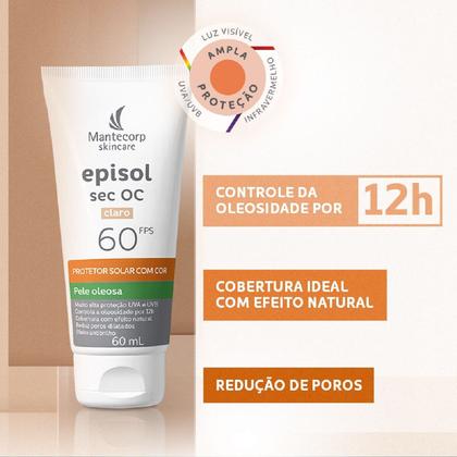 Imagem de Protetor Solar Facial Episol Sec OC Pele Oleosa FPS60 cor Claro 60ml