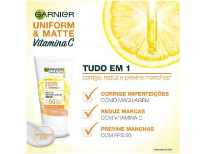 Imagem de Protetor Solar Facial Garnier FPS 50 com Cor - Garnier SkinActive Vitamina C Uniform e Matte 30g