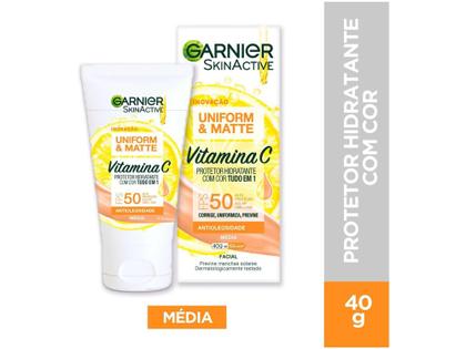 Imagem de Protetor Solar Facial Garnier Uniform & Matte - Vitamina C FPS 50 Cor Média 40g