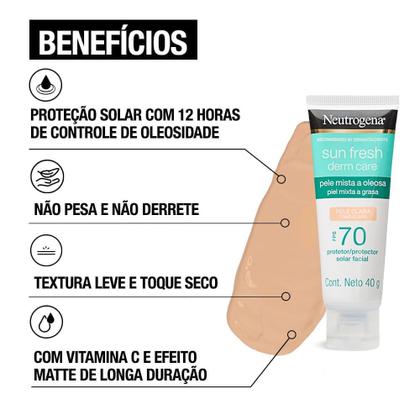 Imagem de Protetor Solar Facial Neutrogena FPS70 Sun Fresh Derm Care Pele Clara 40g