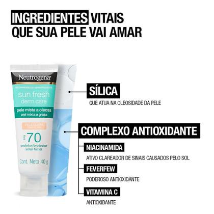 Imagem de Protetor Solar Facial Neutrogena FPS70 Sun Fresh Derm Care Pele Clara 40g