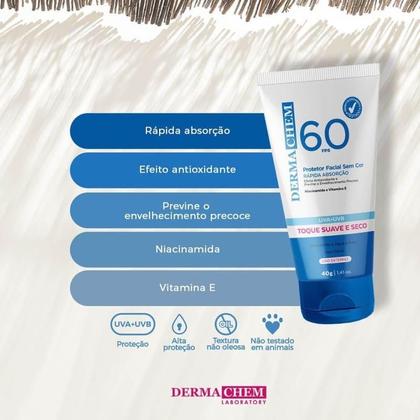 Imagem de Protetor Solar Facial Sem Cor FPS60 40g - Dermachem