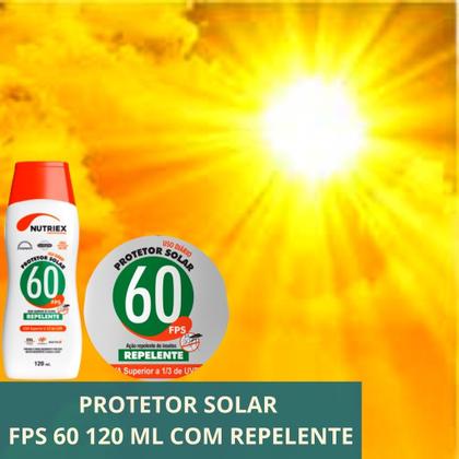 Imagem de Protetor Solar Fps 60 Com Ação Repelente 120ml Nutriex 1/3 UVA UVB Bloqueador Solar Fator 60 Creme P