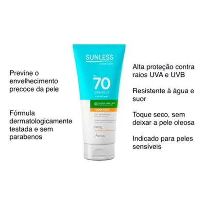 Imagem de Protetor Solar Não Oleoso toque seco FPS 70 Sunless 200g