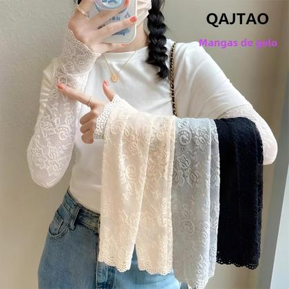 Imagem de Protetor Solar Para Pesca Em Malha Respirável Para Mulheres, Protetor De Braço Com Renda, Proteção