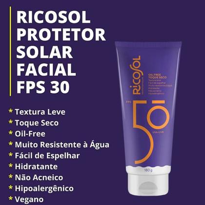Imagem de Protetor Solar Ricosol Oil Free Seco Fps50 180G - Dahuer